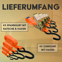 4er Set Zurrgurt mit S-Haken 350/700kg 3 Meter
