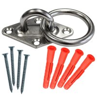 Set: 4x Augplatte mit Ring, rostfrei, jeweils inkl. 4 Schrauben und Dübel
